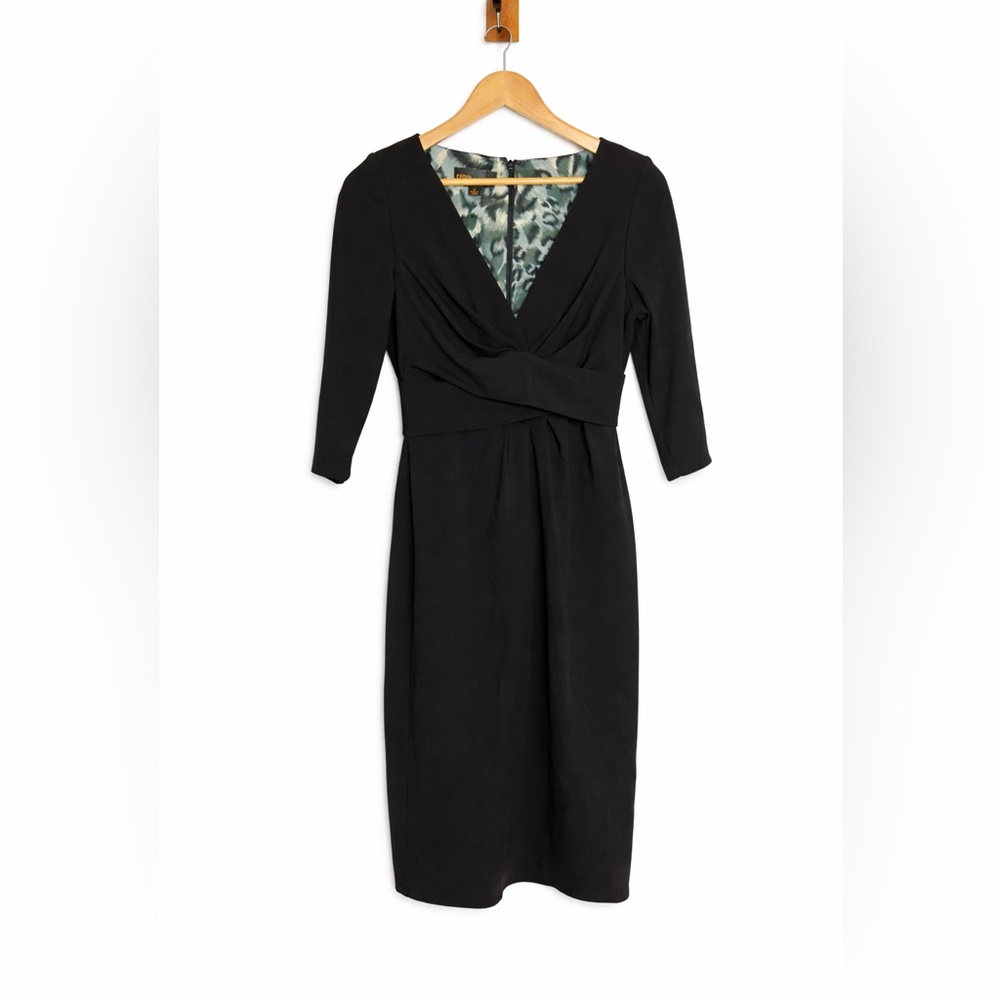 Donna Ricco Black V-Neck Long Sleeve Sheath Dress